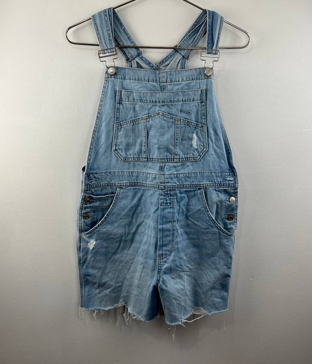 GAP Blue Wash 100% Cotton Raw Hem Distressed Denim Jean Bib Shortalls Size S